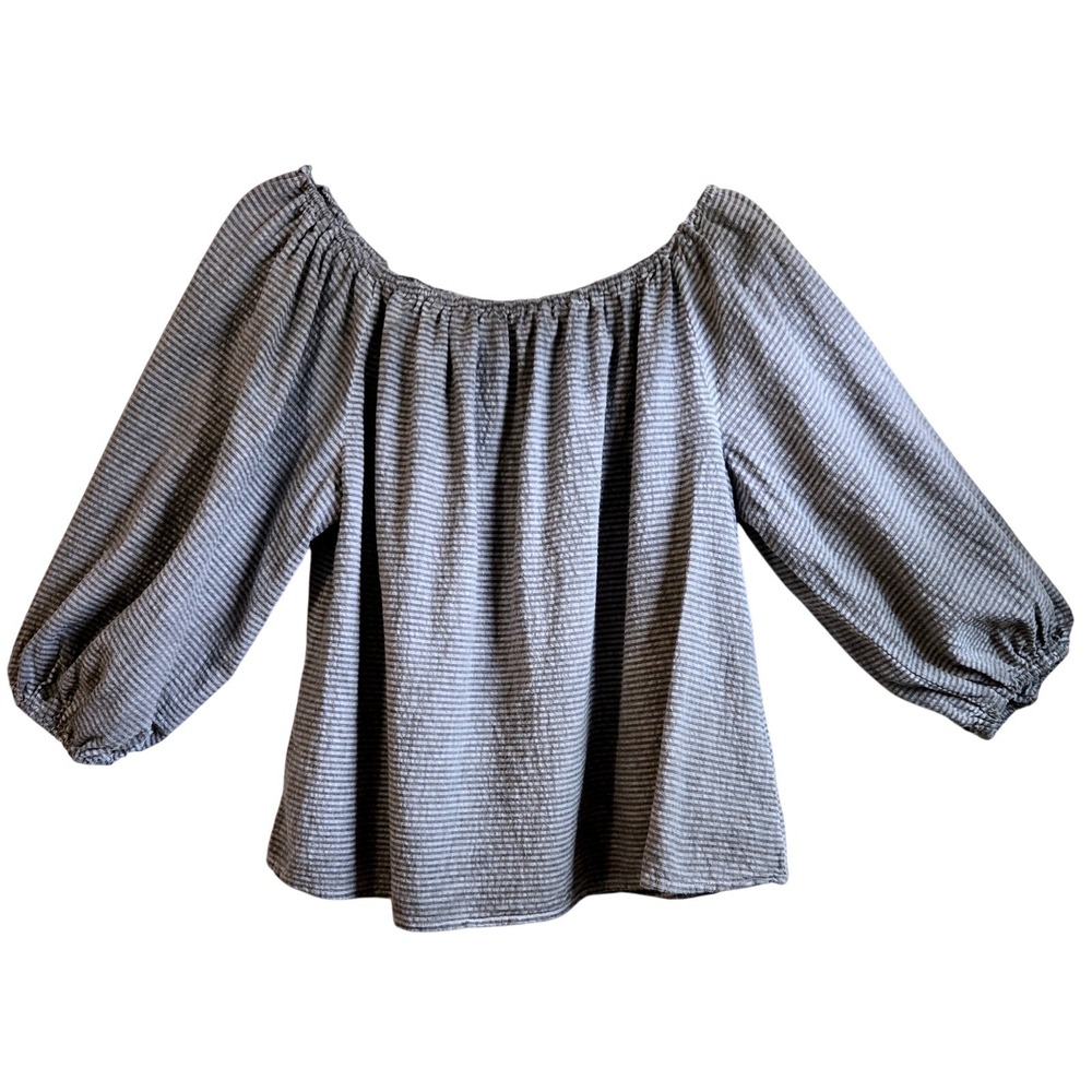 Holding Horses Anthropologie Grey Striped Off Shoulder Balloon Sleeve Blouse M